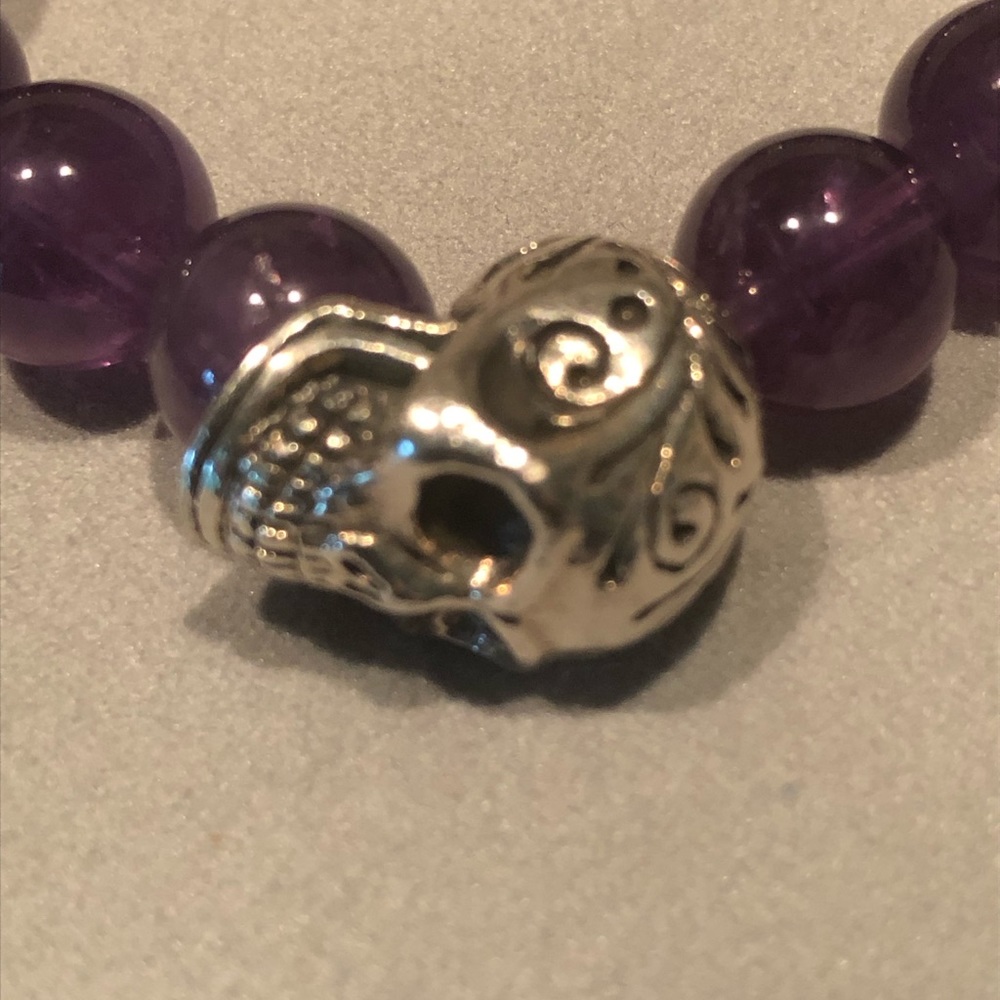 ❌SOLD❌❤️KING BABY STUDIO 10mm Amethyst Bead Silver Skull Bracelet $365 - Picture 10 of 15